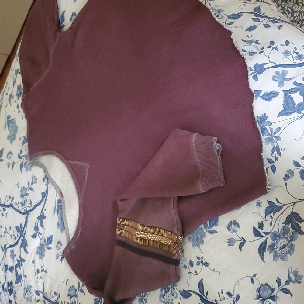 CURATED BY RUA'H KIBRIYA: Plum Long-Sleeved Sweatshirt W/Gold Bead Embellishment